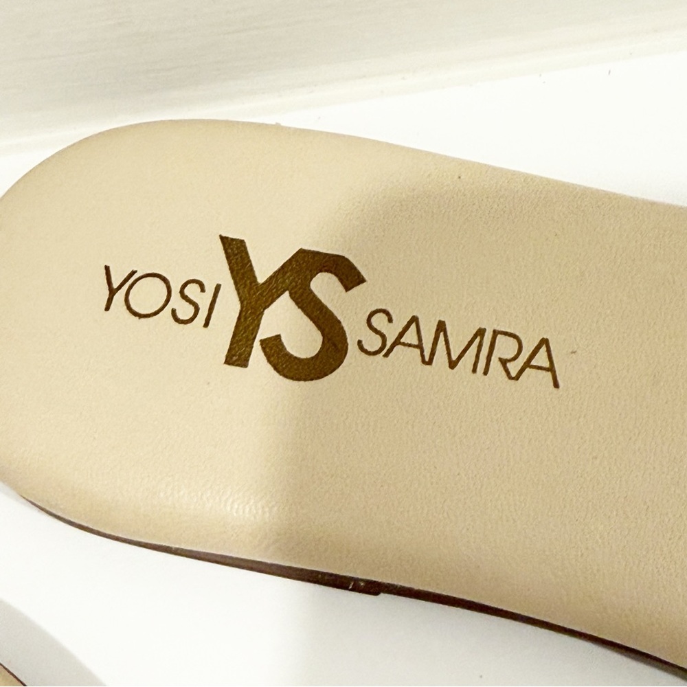 Yosi Samra Tan and Gold Leather Slide Sandals - Picture 2 of 5